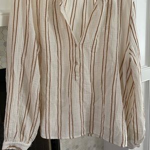 Cream and camel cotton blouse